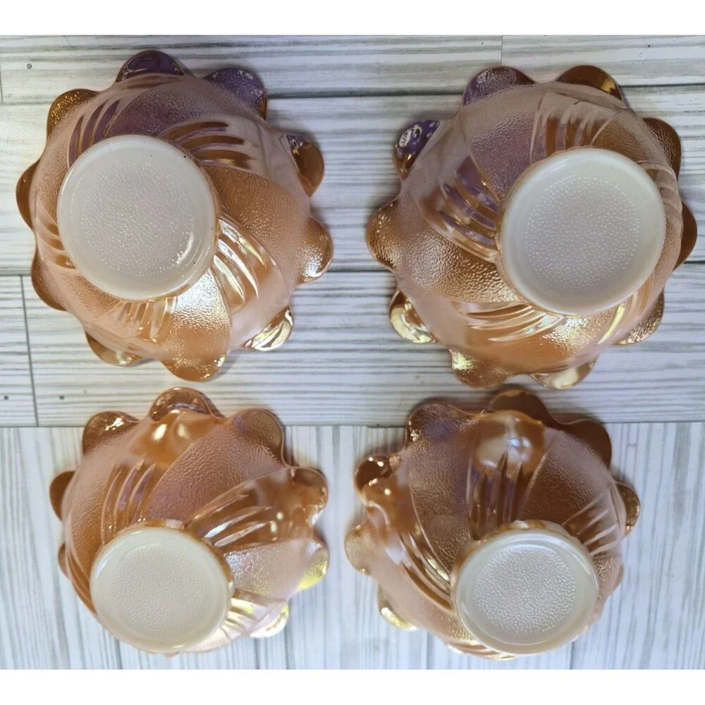 Vintage Fire-King Peach Luster Lotus Blossom Dessert Bowls Set of 4 Mid-Century